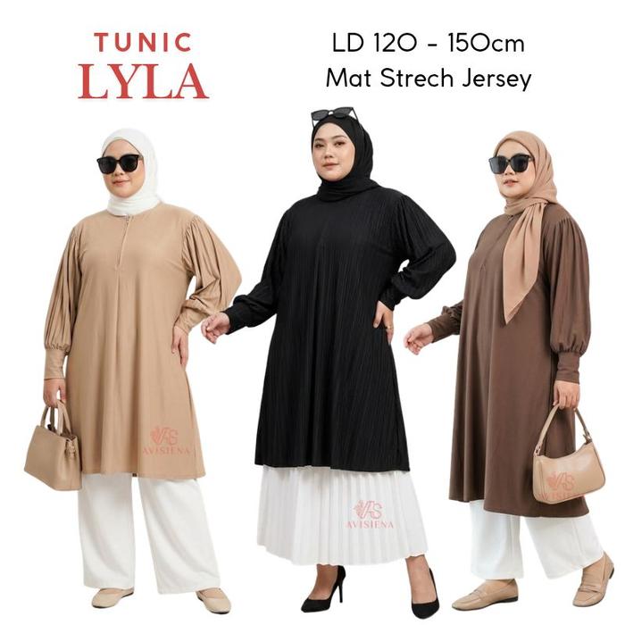 AVISIENA TUNIK LENGAN BALON LILA TUNIC JERSEY MELAR JUMBO untuk Wanita Baju Atasan LD 120-150 Bahan 