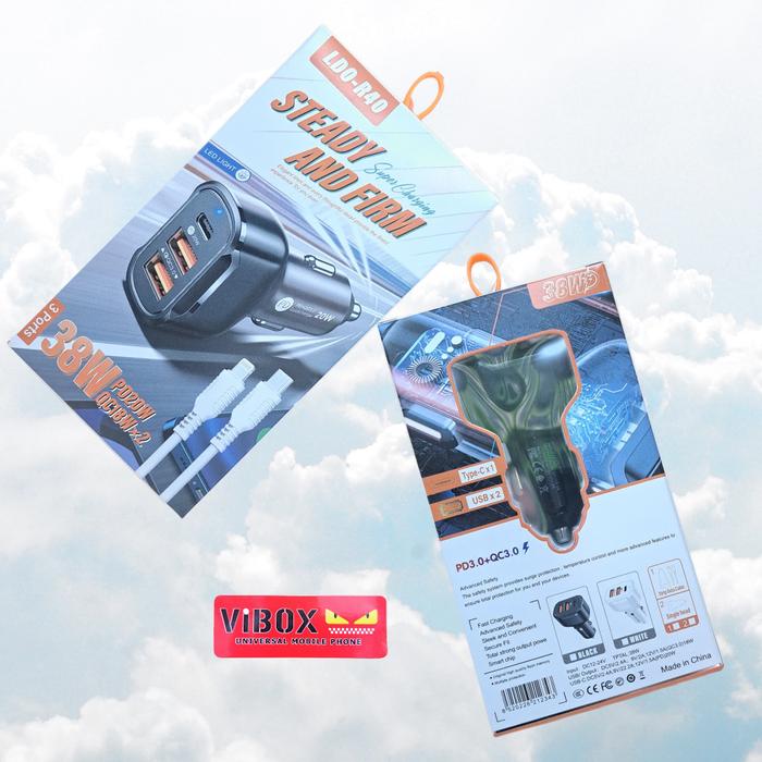 PMS Batok Saver Vibox LDO-R40 3Port PD 38W QC18w 2 Usb A + 1 Usb C PD20w Type C Charger Mobil for Ip