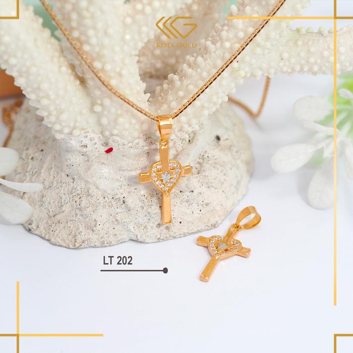 LIONTIN KALUNG SALIB EMAS KADAR 375% ATAU 8K MODEL CANTIK HATI KODE LT 202