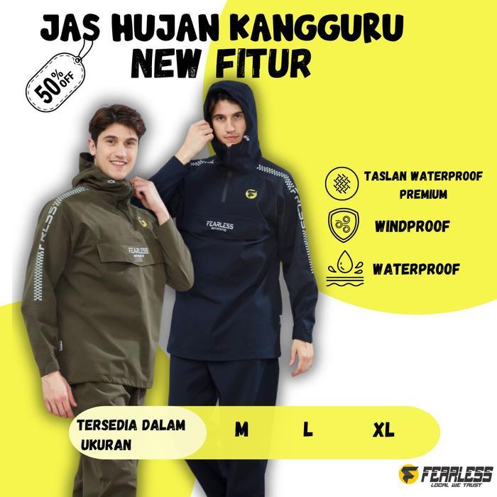 Jas Hujan Fearless Anti Bocor Saku Kantung Kangguru New Fitur Setelan Pria Wanita Dewasa Raincoat An