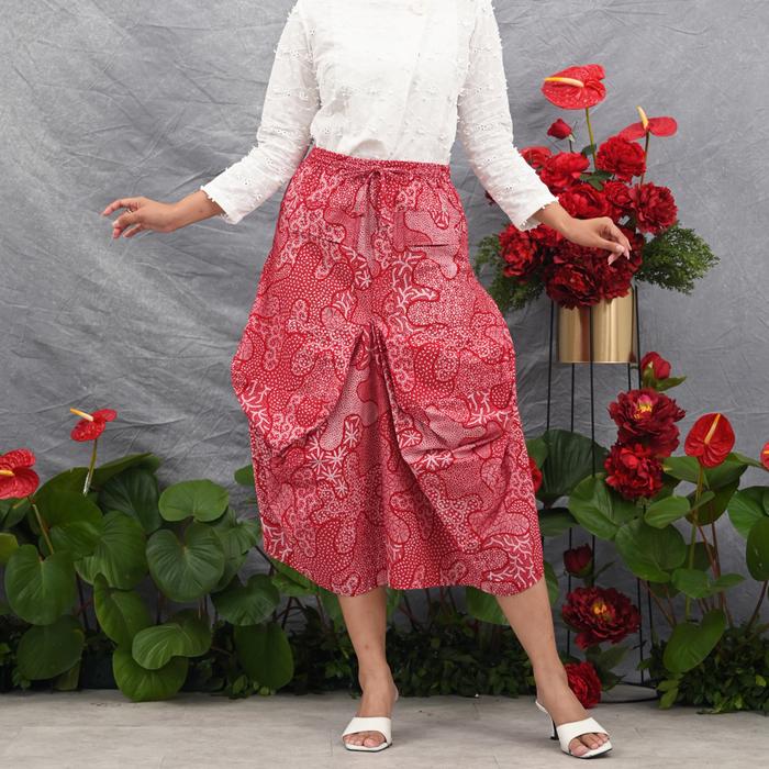 NONA RARA - Adara Skirt Encim Merah Putih P0530, Rok batik wanita modern