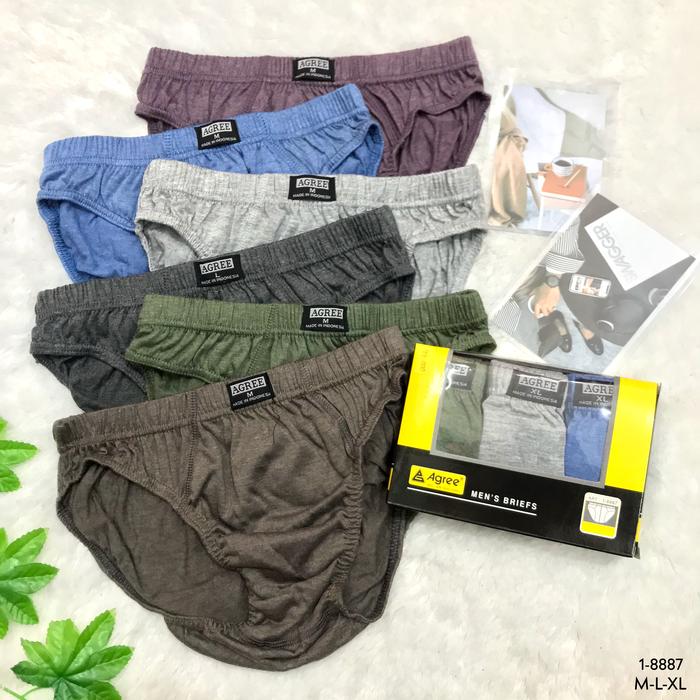 AGREE 3pcs Celana Dalam Sempak Pria M L XL CD Brief Cowok Katun Polos Underwear Import Murah Pakaian