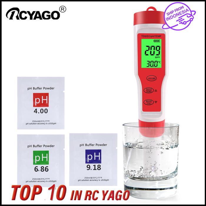 RCYAGO Tester Monitor Temperatur Meter Air, Kualitas Digital TDS PH 4