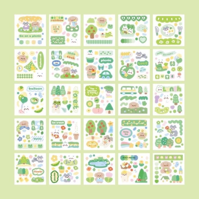 Sticker Cute Anak Anti Air PICNIC TIME Korean Stiker Bear Bunny Gwiyeo Deco Stickers