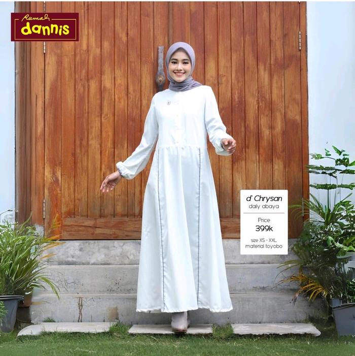 Abaya dannis chrysan White/abaya dannis putih Gamis Dewasa Muslim Wanita Katun