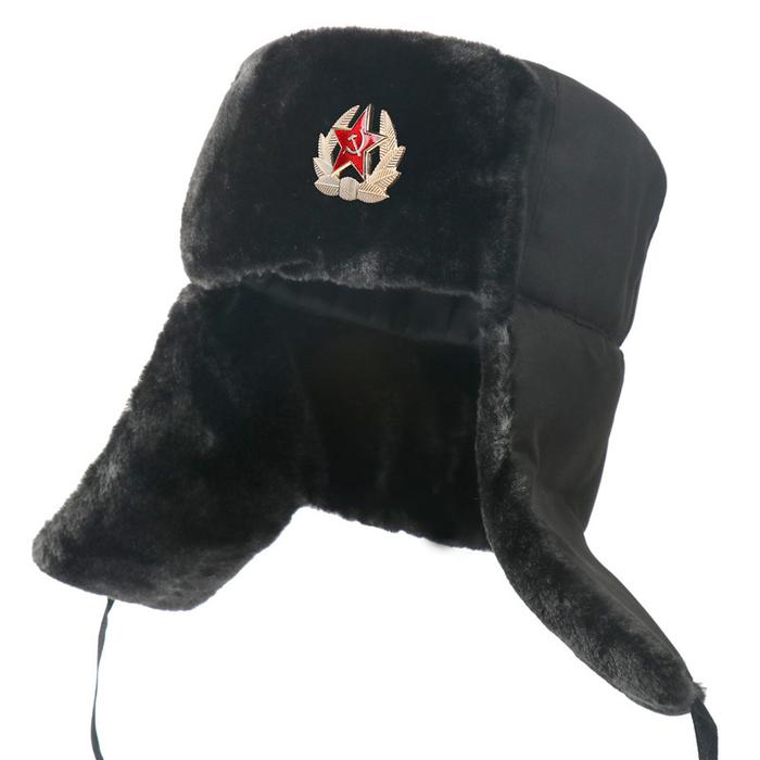 Men's Winter Soviet Badge Lei Feng Hats Russian Ushanka Hat Outdoor Warm Thicken Faux Rabbit Fur Win