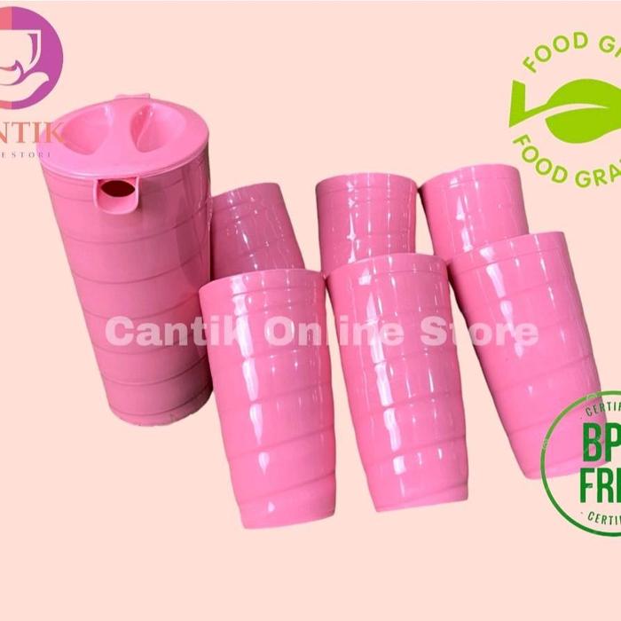 Set Teko KULKAS 7in1 (1 pcs Teko KULKAS + 6 Pcs Gelas Ulir 600ml) / Set Teko Plastik Cool Pod/Water 