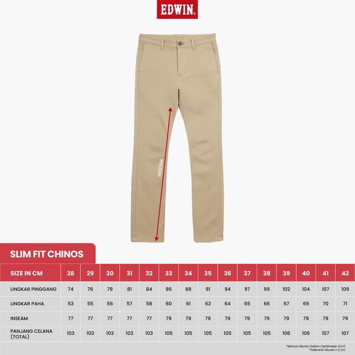 Edwin Jeans - Celana Panjang Chinos Pria Slim Fit Ferando Khaky Celana Chino Pria Selvedge Accent
