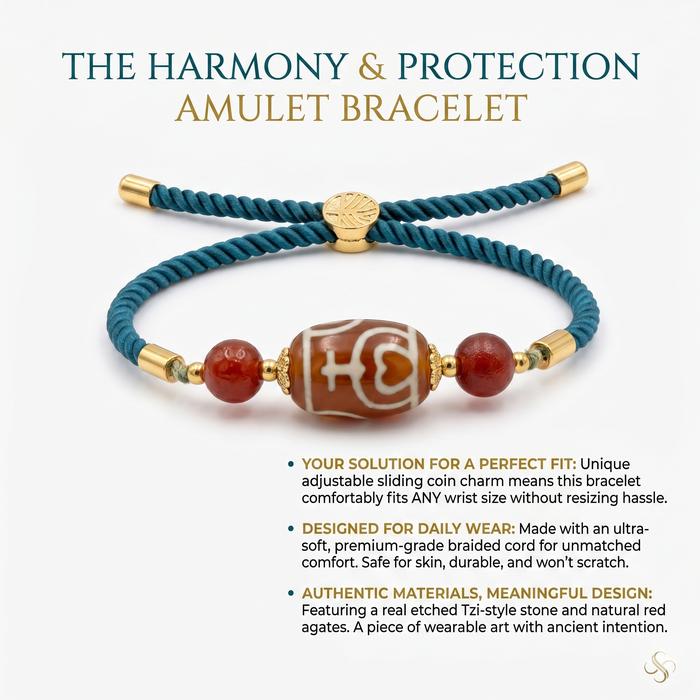 Gelang Dzi Stone Agate Merah Asli Premium - Harmony Amulet Tali Adjustable Anti Alergi Pria Wanita