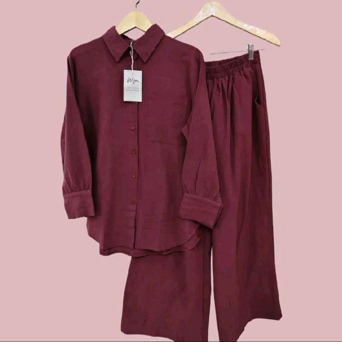 Oneset Celana Kulot Jumbo Bahan Katun Linen Ld 125 lengan panjang Bahan 100% Lembut fan Adem