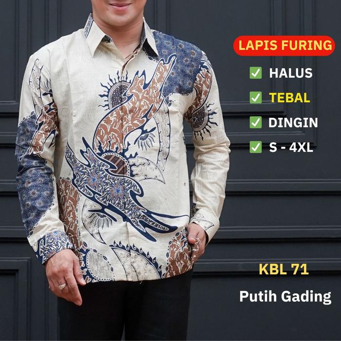 Batik Pria Lengan Panjang Batik Ambari Lapis Furing Standar & Jumbo S-4XL Warna Putih Tulang KBL 71