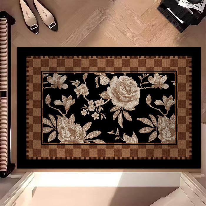 【Keset lantai kulit】Keset pintu bergaya retro tidak masalah,Keset lantai motif bunga,keset lantai pi