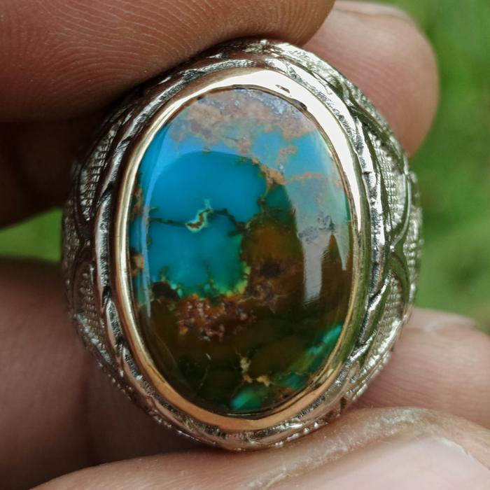 Batu Pirus Persia Biru Solid Bodyglass Matriks Pola Gradasi Hijau Kesan 3D View Dasar Lautan Indah D