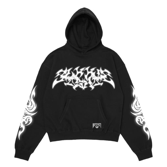 MOSTENXIETY Hoodie Boxy Reflektif Oversize Fleece Basic ROOTS Black Menyala