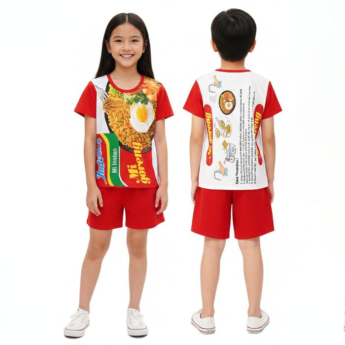Setelan Baju Anak Motif Viral 1-8 Tahun Motif Indomi Sotomi Chitato Ultramild Oreo Taro
