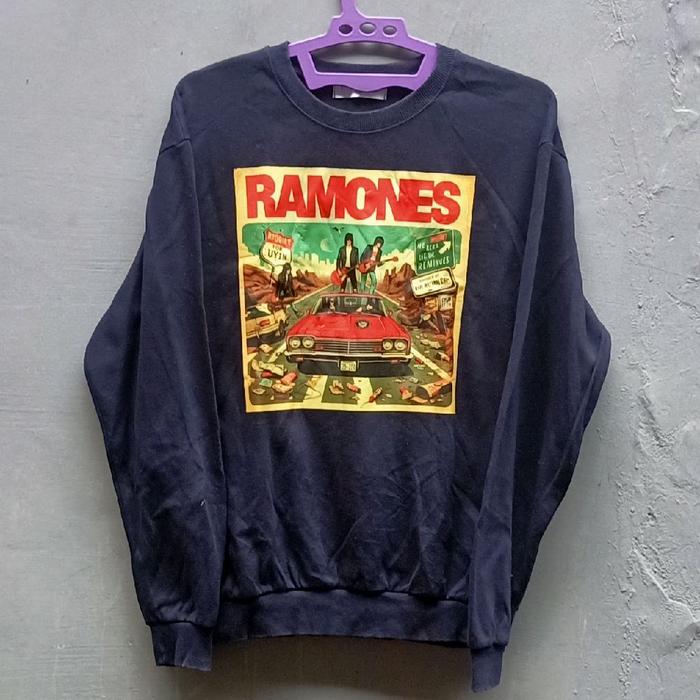 Crewneck Sweater RAMONES | Rock Band Punk | Brand PLAY GROUND | Navy | Thrift Preloved Bekas Second