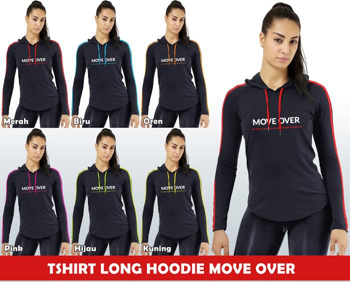 Tshirt Long Hoodie Move Over AB SPORTWEAR - Bahan Spandek Super Kualitas Premium Melar Stretch Baju