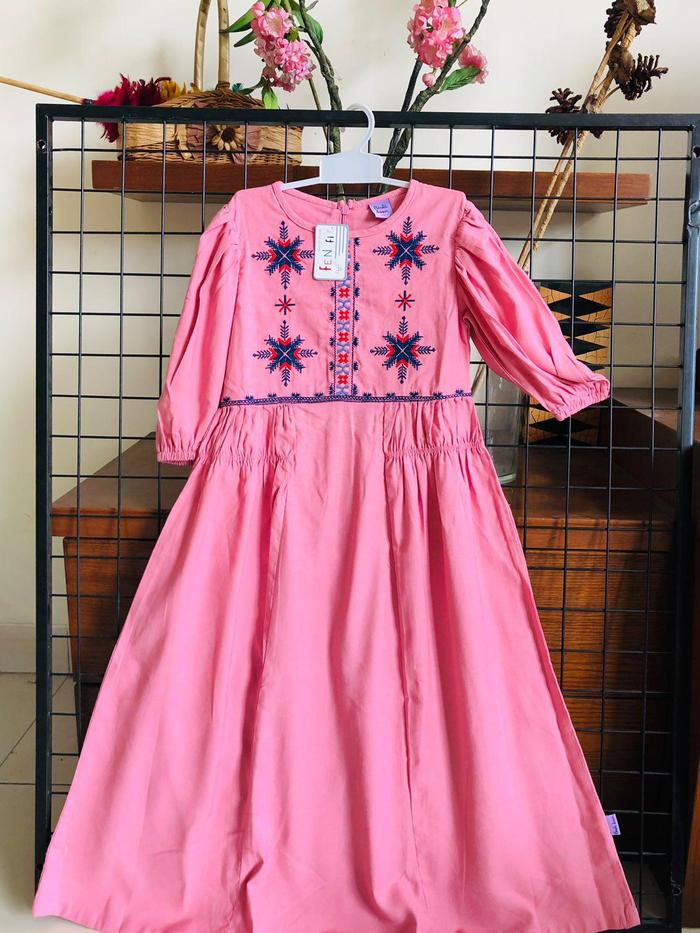GAMIS MUSLIMAH DRESS ANAK PINK BIRDIE BOOM BORDIR BUNGA