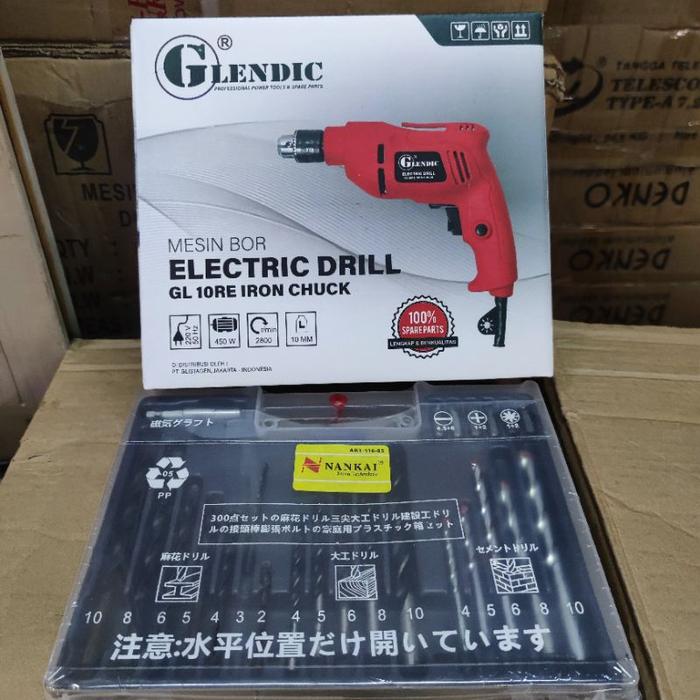 Paket Mesin Bor Listrik 10MM Glendic Mata Bor Set Komplit