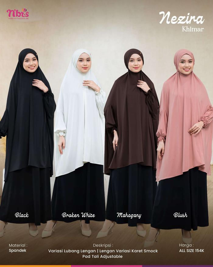 Nibras Hijab Bandana Nazira Khimar Warna Basic Putih Hitam Coklat Pink Spandex Polos Plain Standard 