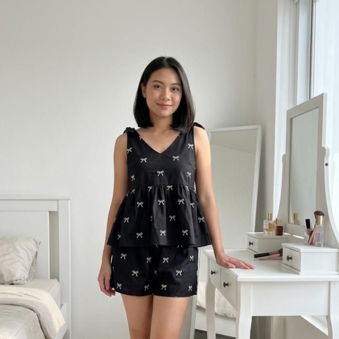 BDP-Setelan Baju Tidur Baby Dol Motif Gajah Tanpa Lengan Bahan Rayon Premium Sku MONIQ