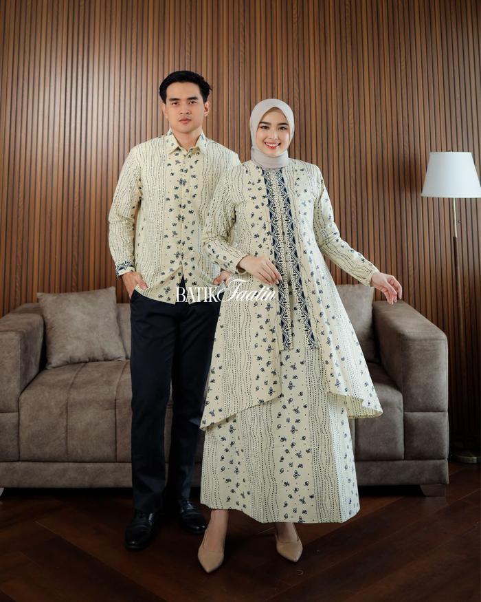 Batik Faatin | PRANAYA | Sarimbit Batik One Set Outer | Gamis Batik Ivory Katun | Sarimbit Batik Gam
