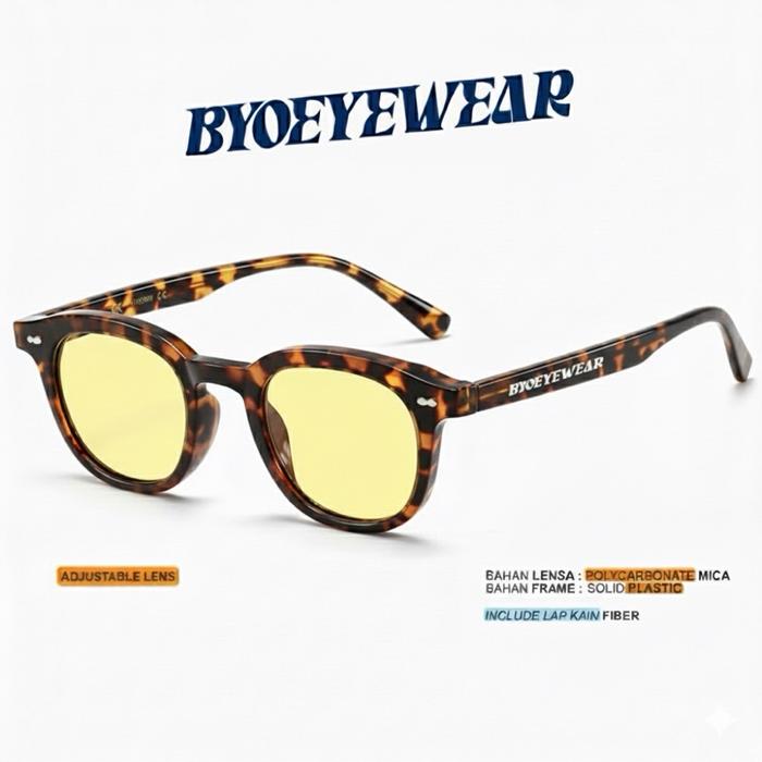 Kacamata Gaya Bulat Pria Wanita Frame Motif Leopard Yellow Lens - KALCER Series BYOEYEWEAR Kacamata 