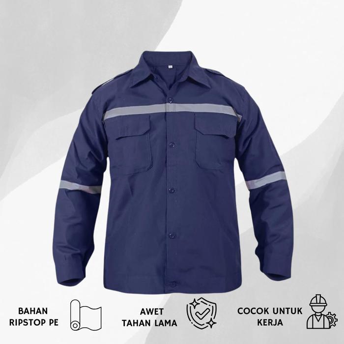 Kemeja Safety Panjang Pria Atasan Pria Baju Proyek - Kancing Abu Biru Hijau Hitam Merah Navy Wearpac