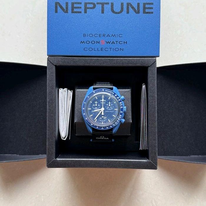 JAM TANGAN PRIA KEREN OMEGA X SWATCH MISSION TO THE NEPTUNE FULSET BOX ORI