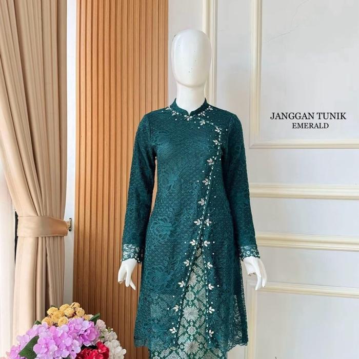 TK_SET KEBAYA JANGGAN BROKAT PAYET TERBARU 2026 Baju Dress Tradisional Jawa Bahan Lembut Adem Kerah 
