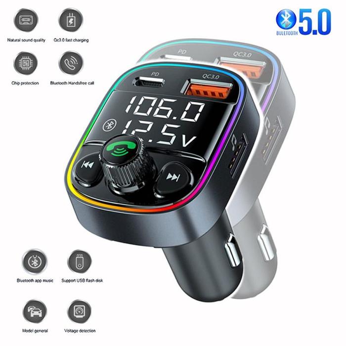 Car Bluetooth 5.0 MP3 Player PD/QC3.0 Bluetooth Car Charger FM