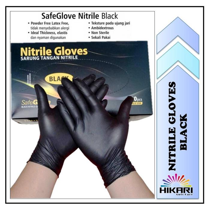 PROMO SARUNG TANGAN NITRILE HITAM DETAILING / BUKAN LATEX / NITRILE GLOVES BLACK