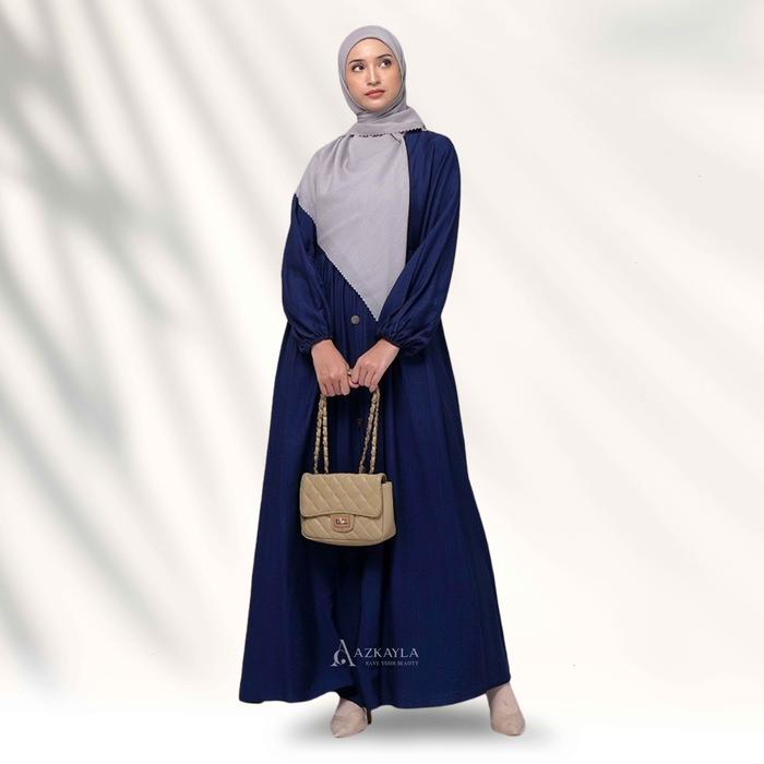 Azkayla Gamis Wanita Long Dress Polos Lengan Balon Kancing Busui Linen Premium