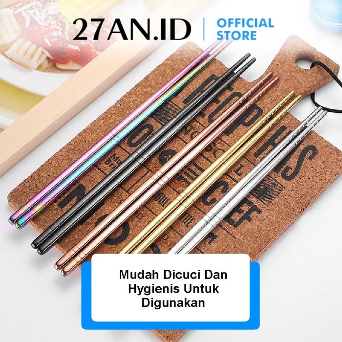 ( 27AN.ID ) Sumpit Stainless Steel H445 Sumpit Korea tebal Anti Karat Sumpit Korea Ukuran 23 CM
