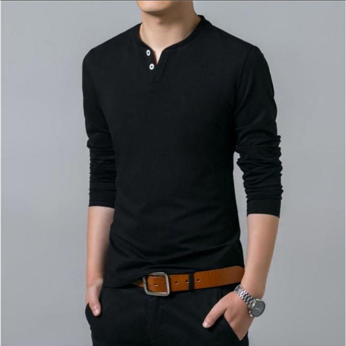kaos kancing pria model v lengan panjang polos terbaru henley cowok unisex harga pabrik