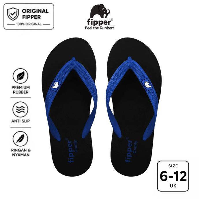 Fipper Comfy Sandal Jepit Anti Slip Pria Wanita Original Ringan Nyaman Hitam Black / Indigo