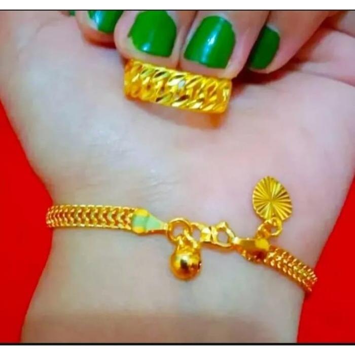 Gelang tangan motif rantai free cincin rantai emas24k imitasi titanium wanita dewasa motif tikar ran