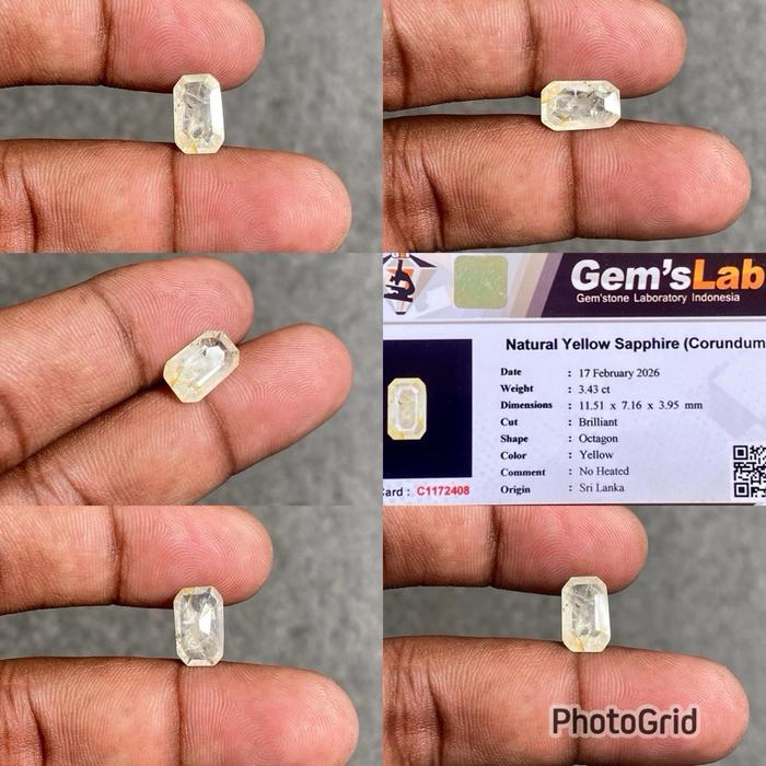 Natural Yellow Sapphire Ceylon Srilanka Batu Yellow Safir cylon srilangka safir sapphir Yakut CT 3.4
