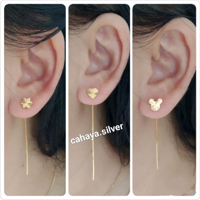 Anting Jarum Perak 925 Lapis Emas 24K Tahan Lama
