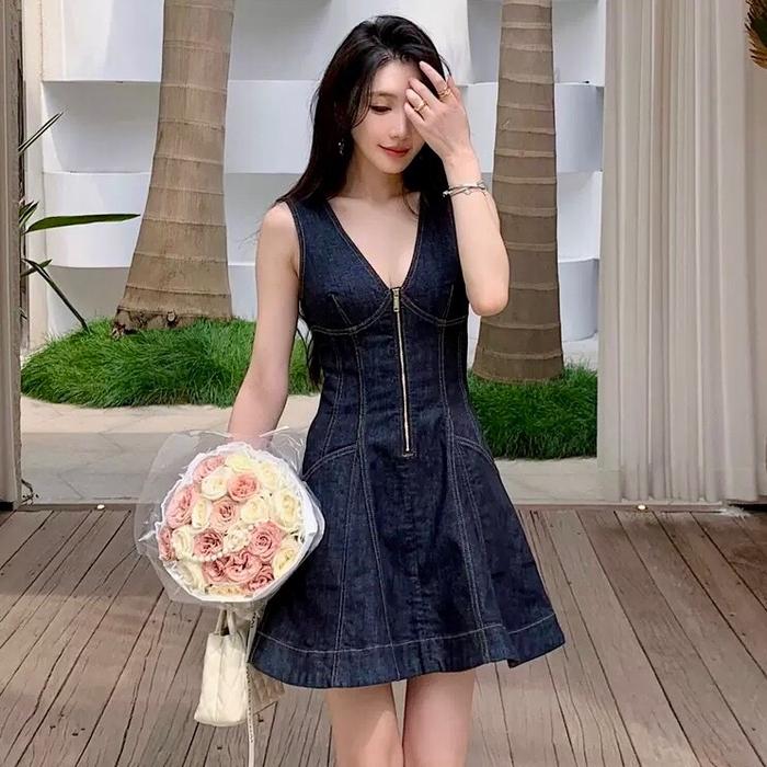 Jeans Dress Denim Dress Wanita Impor D1135