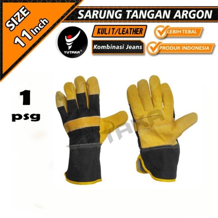 SARUNG TANGAN LAS ARGON KOMBINASI JEANS warna kuning/sarung tangan las Argon murah