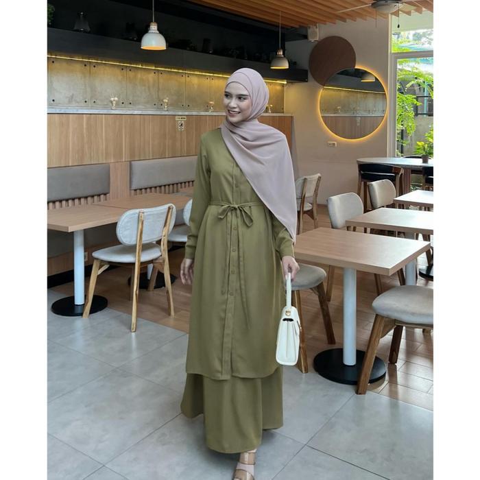 Elmiza - Arumi Set Wollycrepe - ( Tunik + Skirt ) - Elegan Simple Korean Style Premium