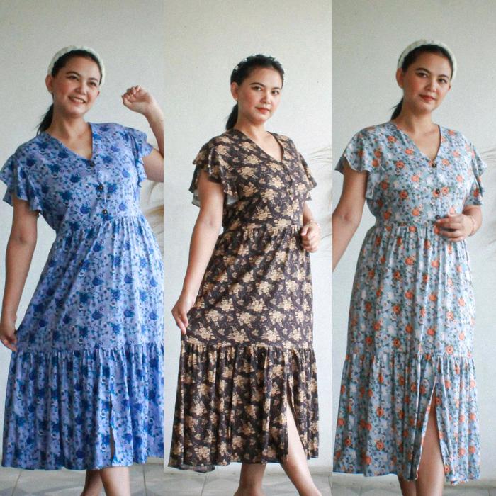 Leanor Dress Syelier Daster Kasual Busui Bumil Friendly - Daster Nyaman Adem Bahan Katun Rayon Motif