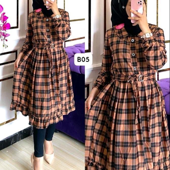 TUNIK ZR KOTAK DOBEL TERBARU TUNIK VOXY PREMIUM TERMURAH Wanita Muslim Atasan Dewasa Dress