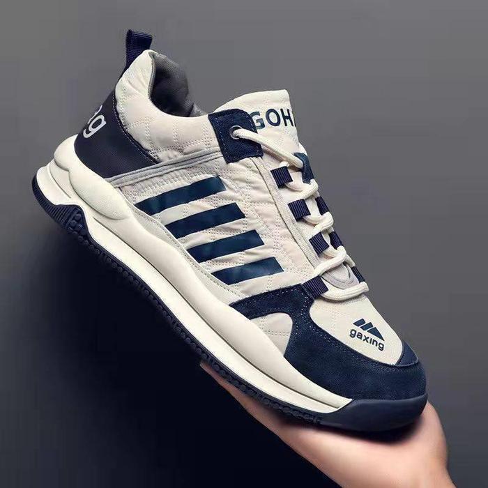 Gaxing Sepatu Sneakers Sport Unisex Strip Kulit Sintetis Bernapas Tumit Rendah Karet Sol Tekstil Gax