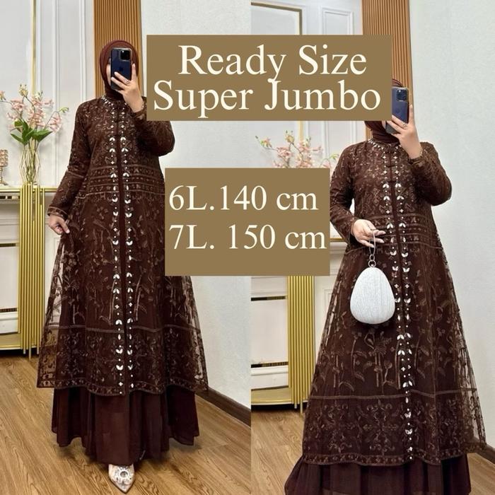 Haliza |Super Jumbo Dress Kondangan busui Gamis Mahogany coklat tua gamis mahogani Super Jumbo ld 14