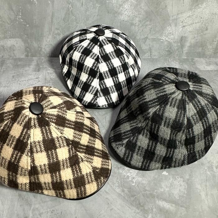 Ready- Flat Cap Pria Motif Flannel Bahan Wool Tebal | Newsboy Hat Import | Topi Pet Pelukis Sutradar