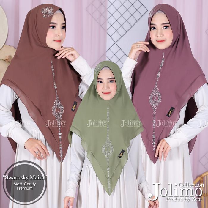 Promo Khimar Ceruty Babydoll Premium Maira Swaarovski 2 Layer | Jilbab Instan Pet Antem | Hijab Terb
