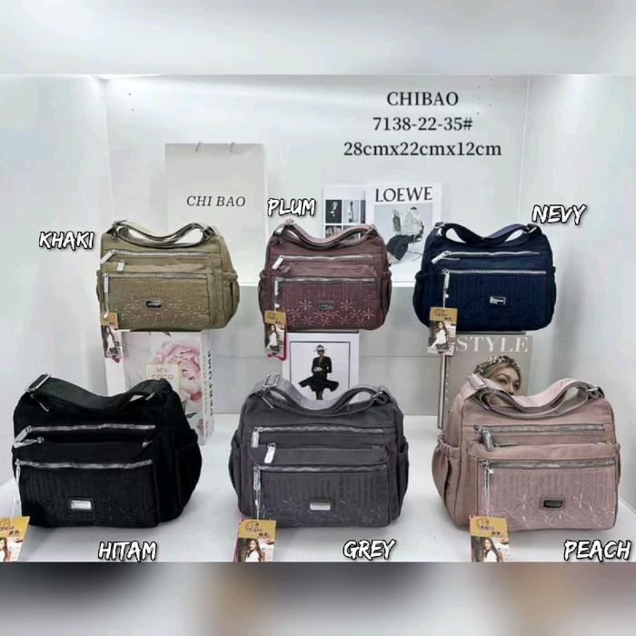 Tas Selempang Wanita ORI CHIBAO KANVAS BORDIR CB7138-22-35 7Sleting