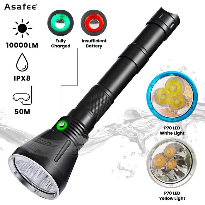 Asafee DA18 10000lm Senter Menyelam XHP70.2 SST70 Senter LED Kuat